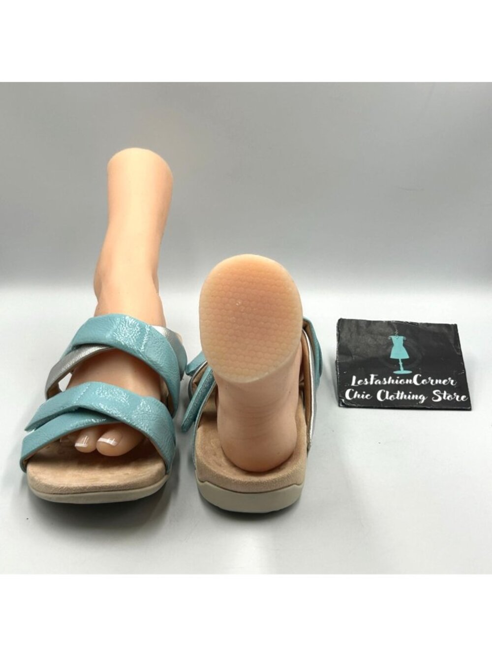 Vionic Women's Silver Blue Leather Hadlie Orthotic Slide Sandals Size 10 3525 - Picture 8 of 16